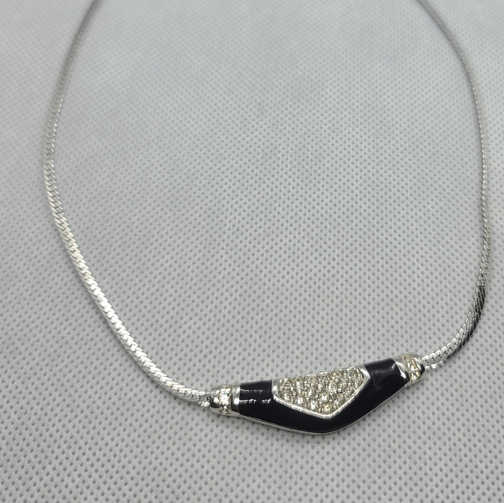 Vendome Necklace Silver with Black Enamel and CZs
